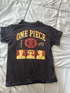 Black One Piece Graphic Tee with Yellow-Red Print